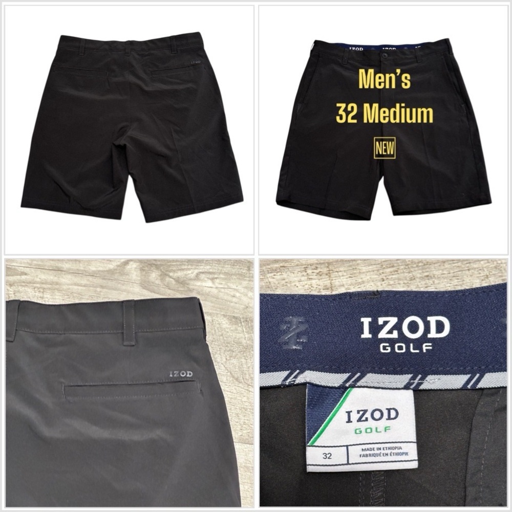 Men's IZOD Golf 32 Medium Chino Khakis Shorts Black Flex Gripper Waist Like New